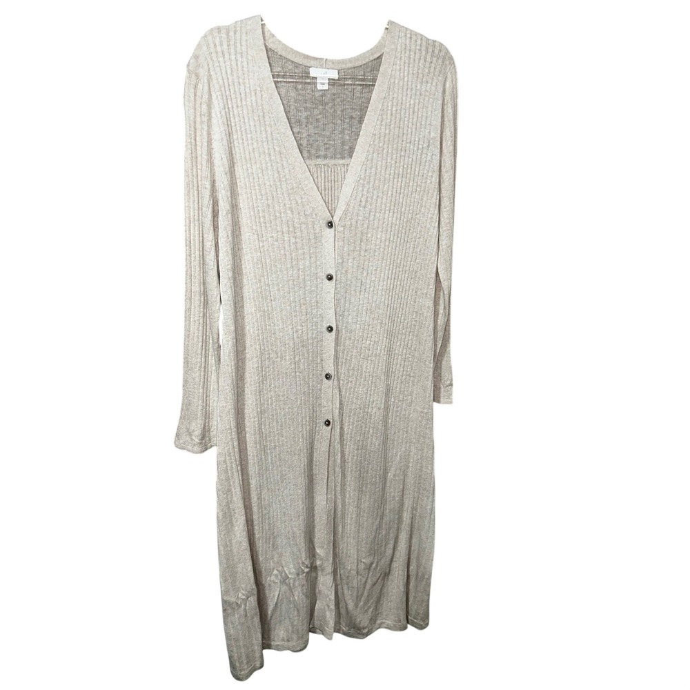 J.Jill‎ Womens Beige Ribbed Long Cardigan Sweater Button Front Small V-Neck